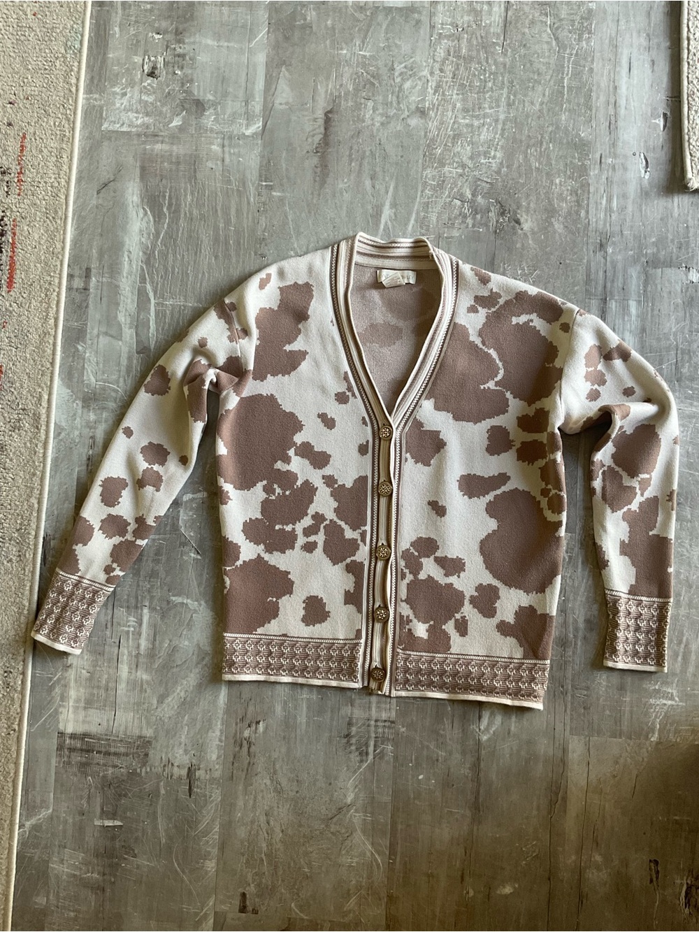 Cynthia Rowley XS Brown and Cream Cow Cardigan
